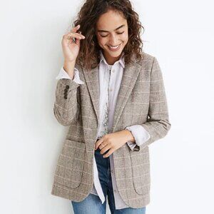 Madewell Larsen Blazer Jacket Grey Herringbone Plaid Coat Pink Wool NWT XSmall